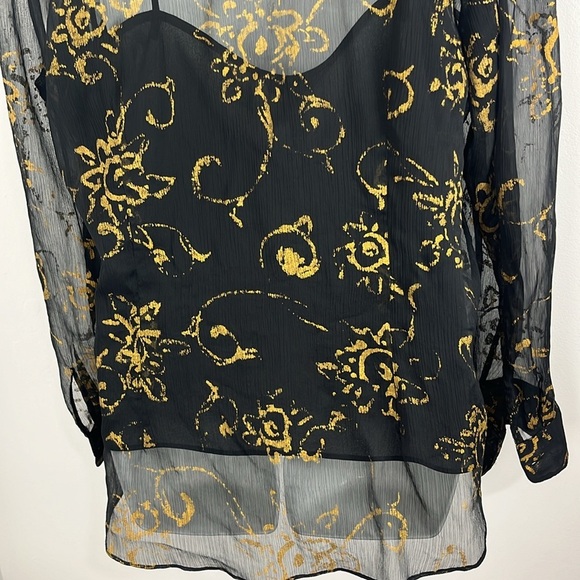 Lauren Ralph Lauren Black Sheer Ruffled Black and Gold Blouse - Picture 6 of 14